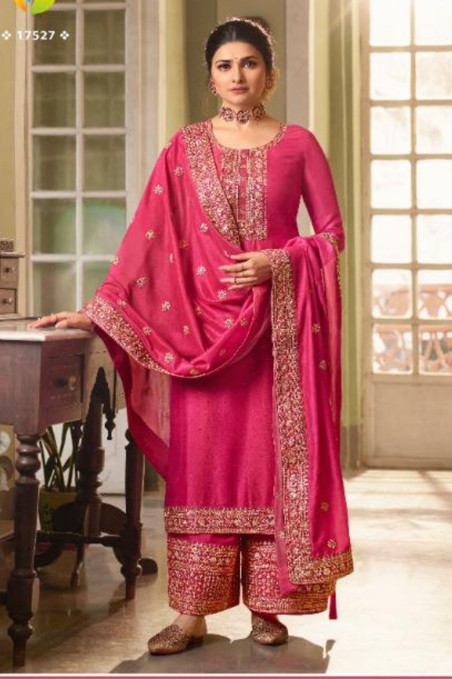 Pink Georgette Silk Salwar Kameez Suit For Indian Festivals & Pakistani Weddings Dress - Thread Embroidery Work