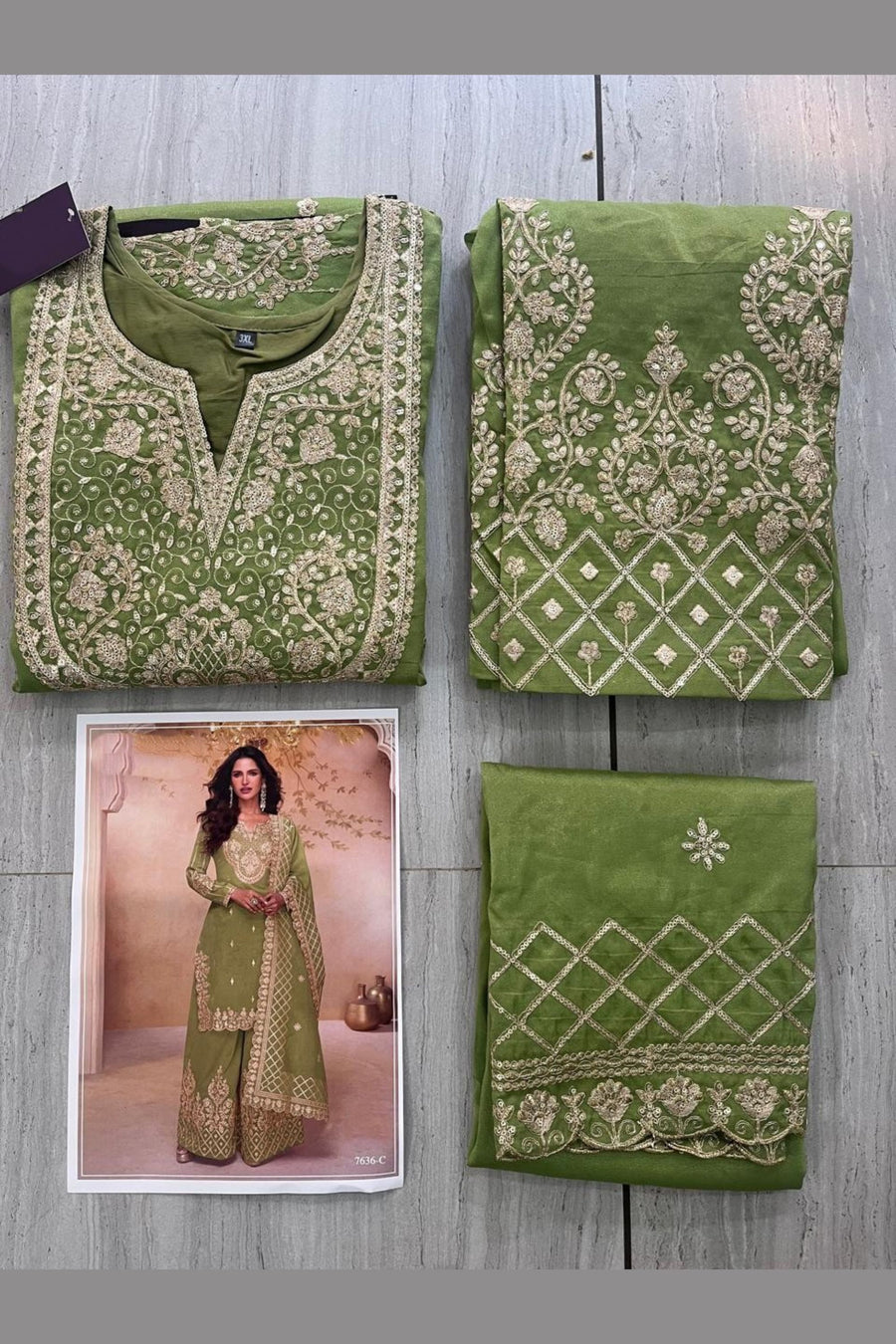 Pista Green Simmer Silk Palazo Suit For Indian & Pakistani Wedding Festival - Thread & Sequins Embroidery Work