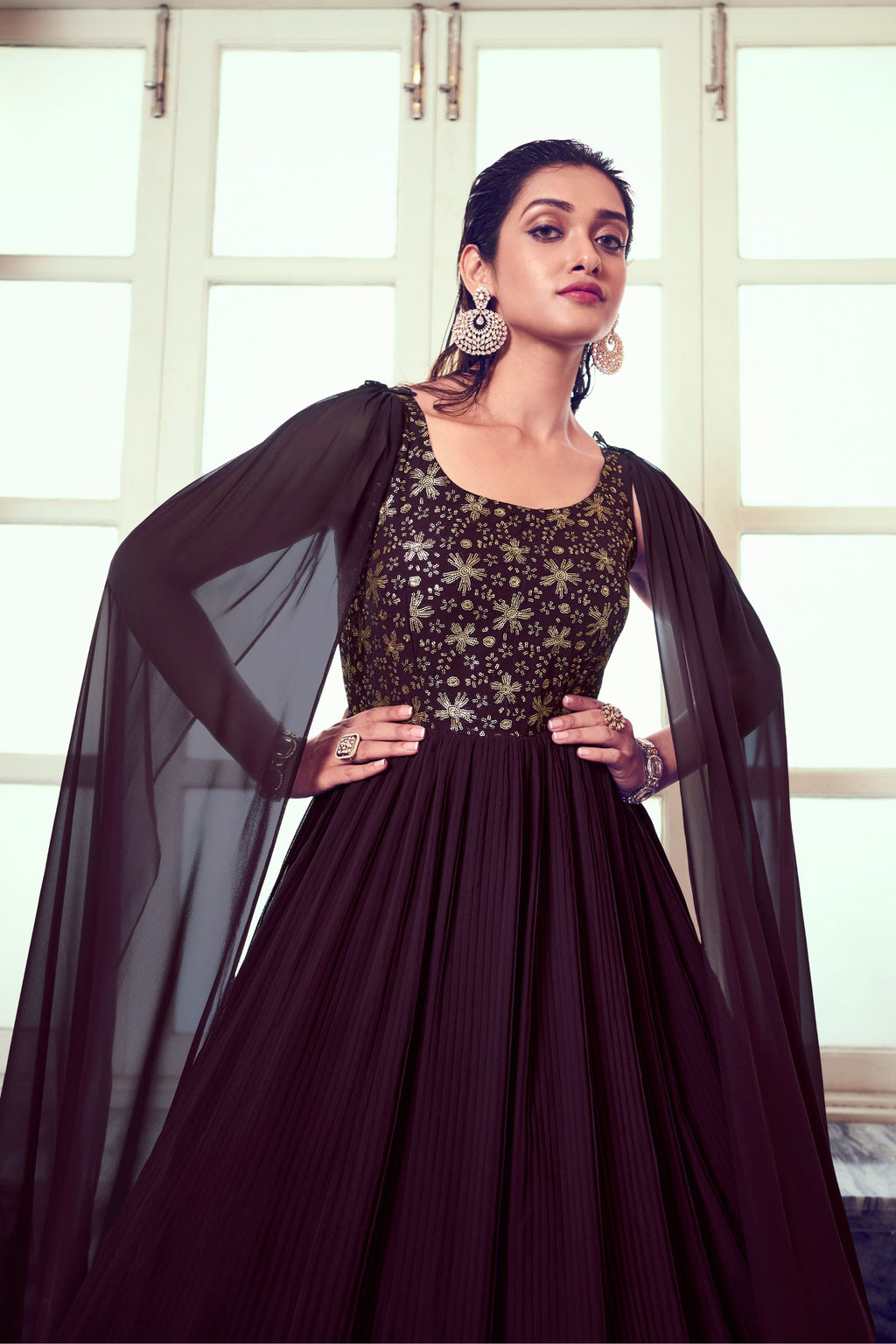 Purple Georgette Lehenga Choli Set For Indian Festivals & Weddings - Sequence Work & Thread Embroidery Work