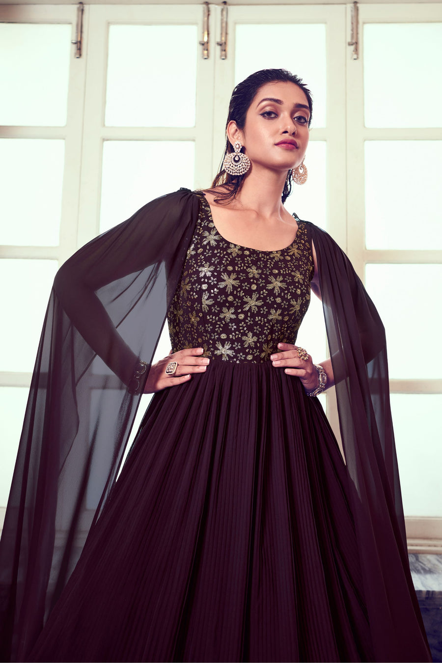 Purple Georgette Lehenga Choli Set For Indian Festivals & Weddings - Sequence Work & Thread Embroidery Work