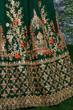 Dark Green Ghagra Choli for Ladies in Taffeta Satin Silk with Dori, Zari Work & Sequin