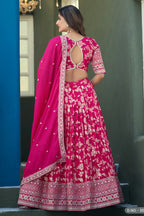 Deep Pink Lehenga for Marriage Reception with Embroidery