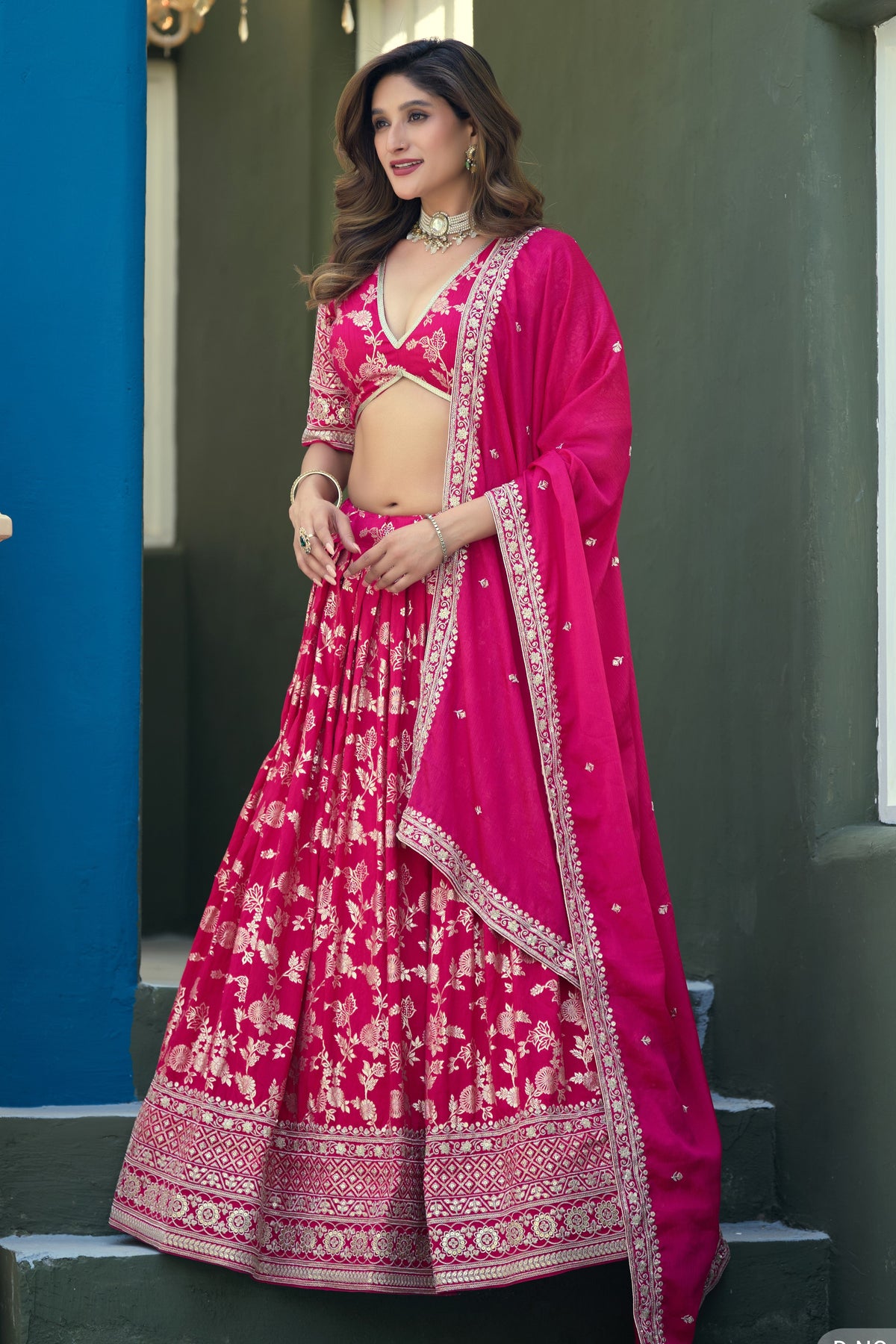 Deep Pink Lehenga for Marriage Reception with Embroidery