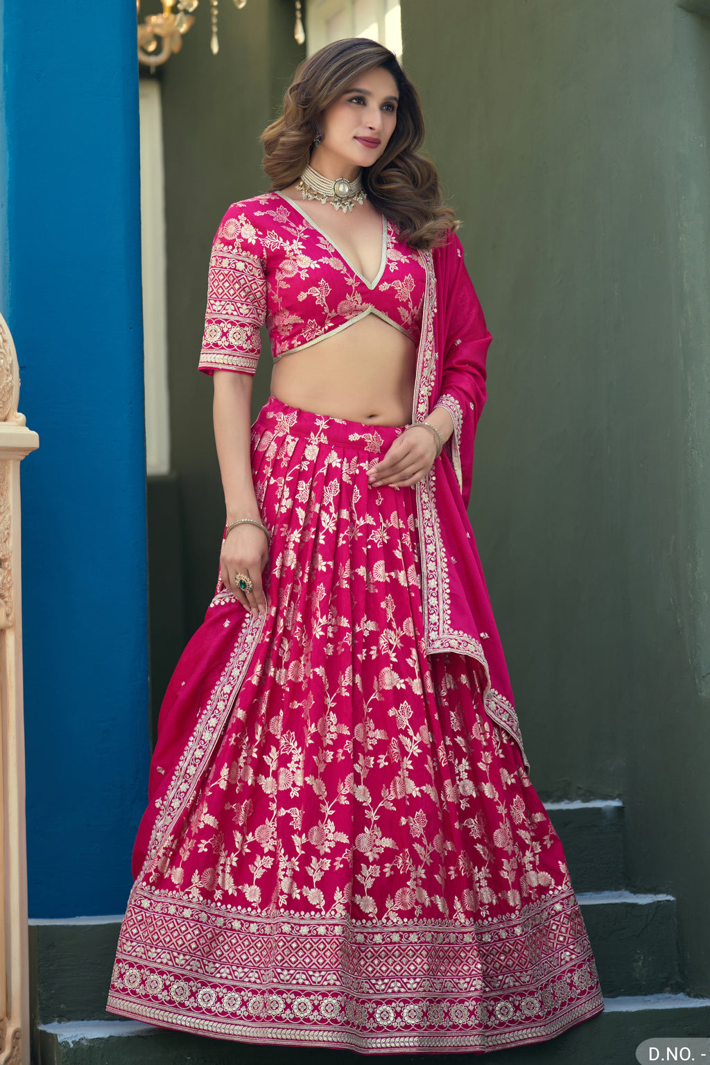 Deep Pink Lehenga for Marriage Reception with Embroidery