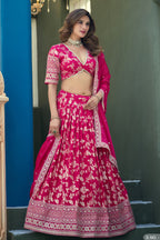 Deep Pink Lehenga for Marriage Reception with Embroidery