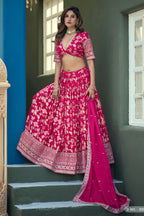 Deep Pink Lehenga for Marriage Reception with Embroidery