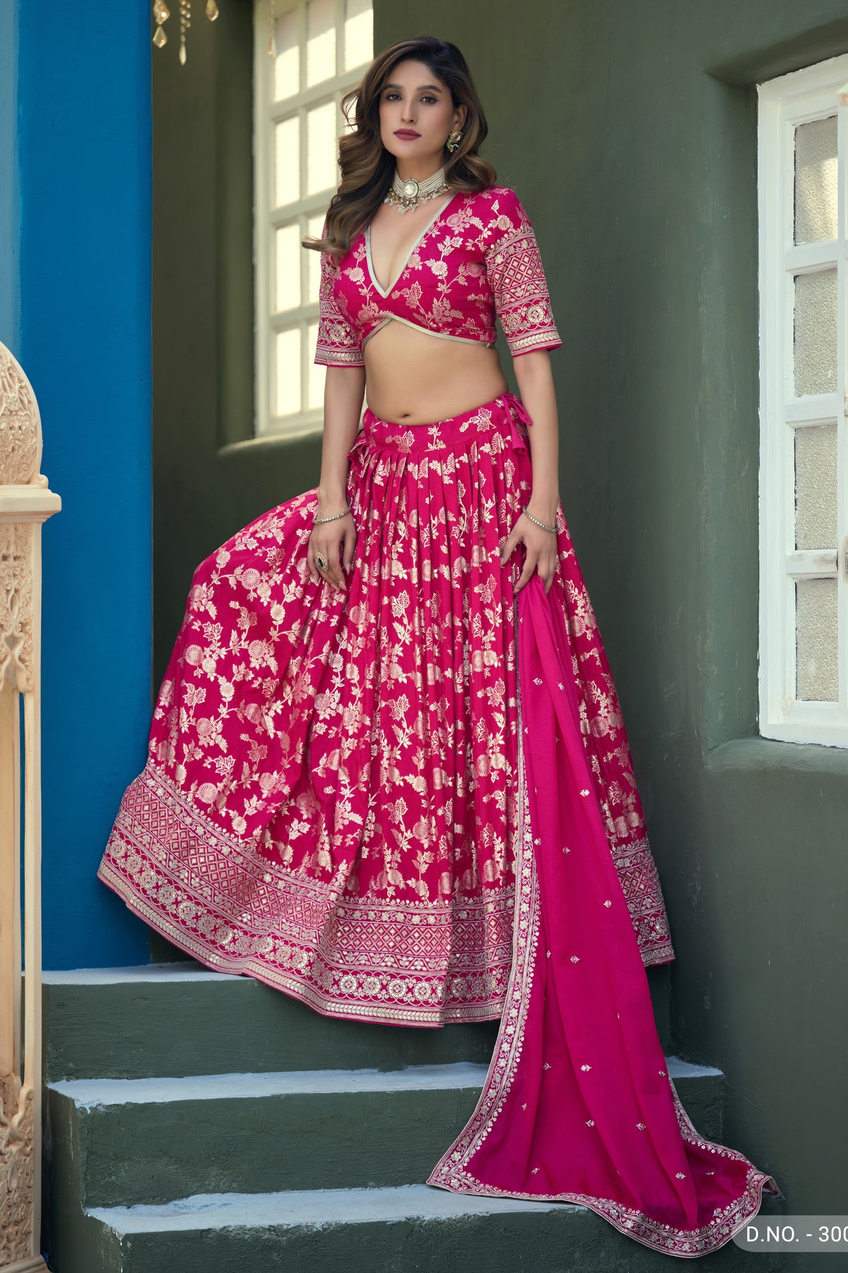 Deep Pink Lehenga for Marriage Reception with Embroidery