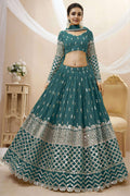 Teal Georgette Lehenga Choli For Indian & Pakistani Wedding Festival - Sequins & Thread Embroidery Work, Zari Work