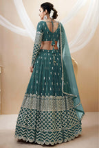 Teal Georgette Lehenga Choli For Indian & Pakistani Wedding Festival - Sequins & Thread Embroidery Work, Zari Work
