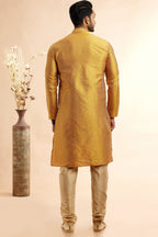 Golden Jacquard Silk Plain Straight Kurta Pajama for Men for Festival & Weddings - Embroidery Work