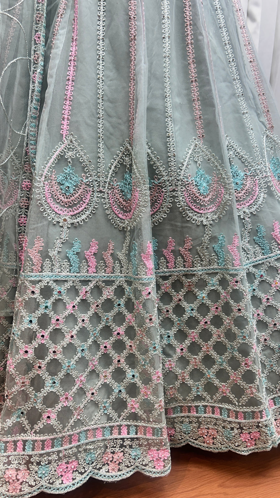 Gray Net Anarkali Gown For Indian Festivals & Weddings - Embroidery Work, Zarkan Work