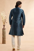 Dark Gray Jacquard Art Silk Plain Kurta Pajama for Men for Festival & Wedding - Embroidery Work