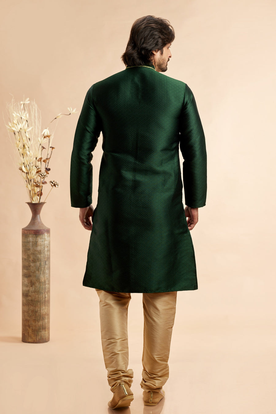 Green Jacquard Art Silk Plain Kurta Pajama for Men for Festival & Wedding - Embroidery Work