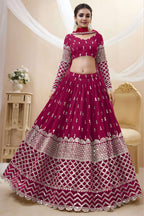 Hot Pink Georgette Lehenga Choli For Indian & Pakistani Wedding Festival - Sequins & Thread Embroidery Work, Zari Work