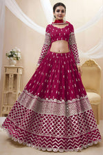 Hot Pink Georgette Lehenga Choli For Indian & Pakistani Wedding Festival - Sequins & Thread Embroidery Work, Zari Work
