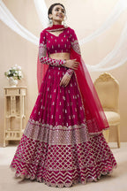 Hot Pink Georgette Lehenga Choli For Indian & Pakistani Wedding Festival - Sequins & Thread Embroidery Work, Zari Work