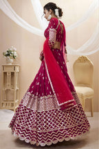 Hot Pink Georgette Lehenga Choli For Indian & Pakistani Wedding Festival - Sequins & Thread Embroidery Work, Zari Work