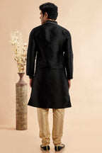 Black Jacquard Art Silk Plain Kurta Pajama for Men for Festival & Wedding - Embroidery Work