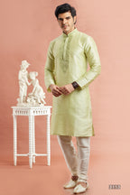 Pista Green Banarasi Art Silk Plain Kurta Pajama for Men for Festival & Wedding - Embroidery Work