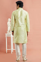 Pista Green Banarasi Art Silk Plain Kurta Pajama for Men for Festival & Wedding - Embroidery Work