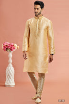 Golden Banarasi Art Silk Plain Kurta Pajama for Men for Festival & Wedding - Embroidery Work