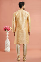 Golden Banarasi Art Silk Plain Kurta Pajama for Men for Festival & Wedding - Embroidery Work