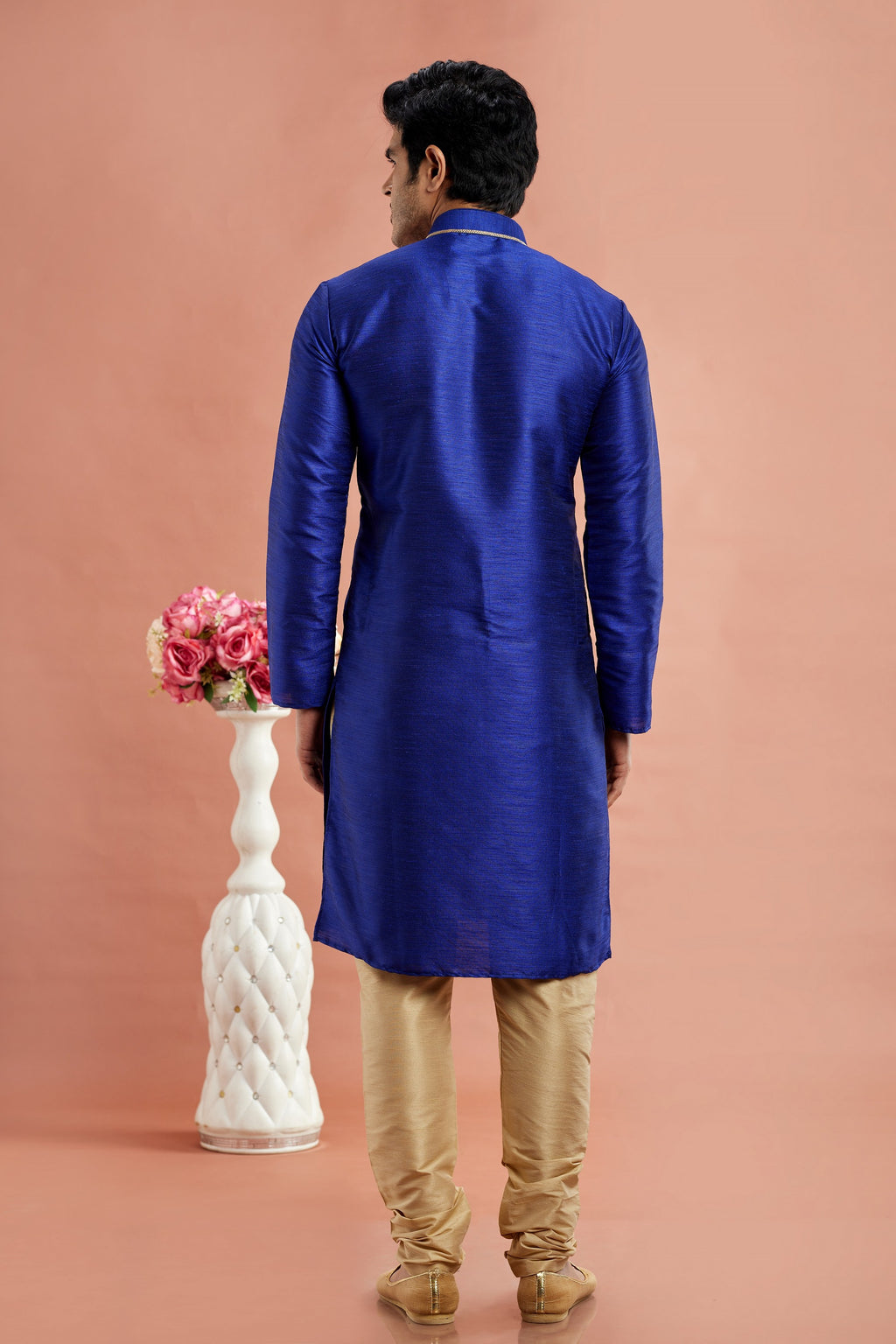 Blue Banarasi Art Silk Plain Kurta Pajama for Men for Festival & Wedding - Embroidery Work