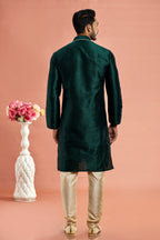 Dark Green Banarasi Art Silk Plain Kurta Pajama for Men for Festival & Wedding - Embroidery Work