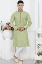 Pista Green Jacquard Silk Plain Straight Kurta Pajama for Men for Wedding & Festival