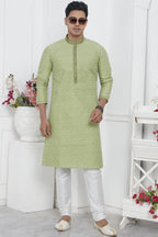 Pista Green Jacquard Silk Plain Straight Kurta Pajama for Men for Wedding & Festival