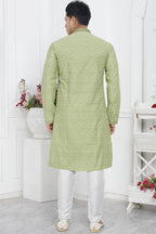 Pista Green Jacquard Silk Plain Straight Kurta Pajama for Men for Wedding & Festival