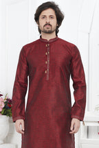 Maroon Jacquard Silk Plain Straight Kurta Pajama for Men for Wedding & Festival