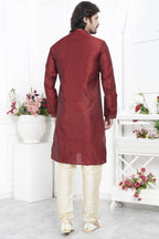Maroon Jacquard Silk Plain Straight Kurta Pajama for Men for Wedding & Festival