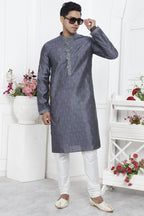 Gray Jacquard Silk Plain Straight Kurta Pajama for Men for Wedding & Festival