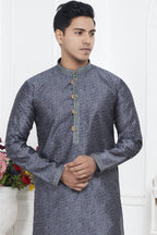 Gray Jacquard Silk Plain Straight Kurta Pajama for Men for Wedding & Festival