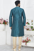 Teal Jacquard Silk Plain Straight Kurta Pajama for Men for Wedding & Festival