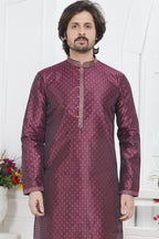 Magenta Jacquard Silk Plain Straight Kurta Pajama for Men for Wedding & Festival