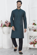 Teal Jacquard Silk Plain Straight Kurta Pajama for Men for Wedding & Festival
