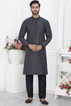 Black Jacquard Silk Plain Straight Kurta Pajama for Men for Wedding & Festival