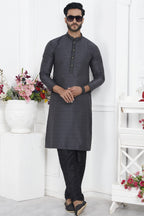 Black Jacquard Silk Plain Straight Kurta Pajama for Men for Wedding & Festival