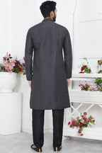 Black Jacquard Silk Plain Straight Kurta Pajama for Men for Wedding & Festival
