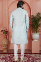 Sky Blue Jacquard Silk Plain Straight Kurta Pajama for Men for Festival & Wedding