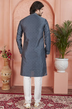 Dark Gray Jacquard Silk Plain Straight Kurta Pajama for Men for Festival & Wedding
