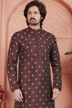 Maroon Jacquard Silk Plain Straight Kurta Pajama for Men for Festival & Wedding