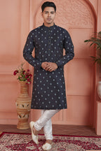 Bluish Black Jacquard Silk Plain Straight Kurta Pajama for Men for Festival & Wedding