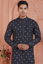 Bluish Black Jacquard Silk Plain Straight Kurta Pajama for Men for Festival & Wedding