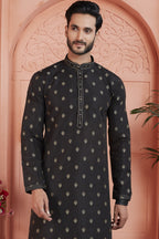 Black Jacquard Silk Plain Straight Kurta Pajama for Men for Festival & Wedding