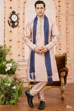 Peach Art Silk Plain Kurta Pajama with Stole Scarf for Men for Festivals & Wedding
