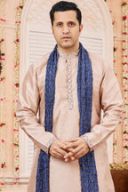 Peach Art Silk Plain Kurta Pajama with Stole Scarf for Men for Festivals & Wedding