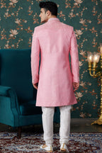 Pink Art Silk Traditional Sherwani Long Kurta & Chudidar for Men for Wedding - Embroidery Work, Bead Work